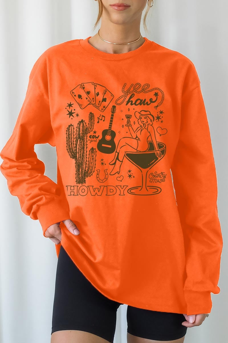 UL240P-E3097 Cowgirl Country Music Graphic Plus Long Sleeve Tee $17