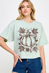 CTS-E3162 Fall Pumpkin Graphic Relaxed Crop Top $11