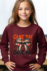UL180B-E3088Z Orange Black Football Game Day Bow Kids Sweatshirt $20