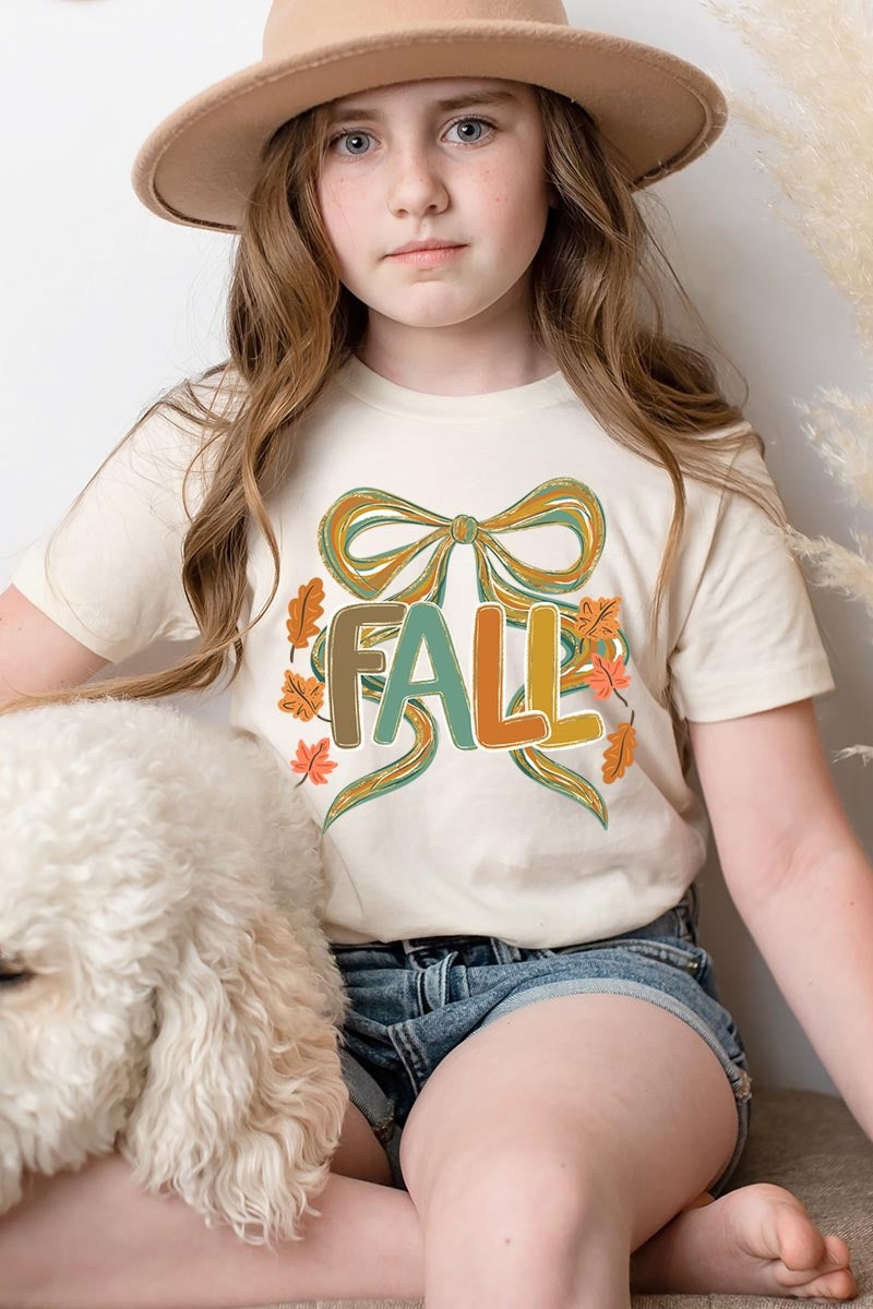 US3001Y-E3121Z Fall Brushstroke Bow Kids Graphic Tee $11