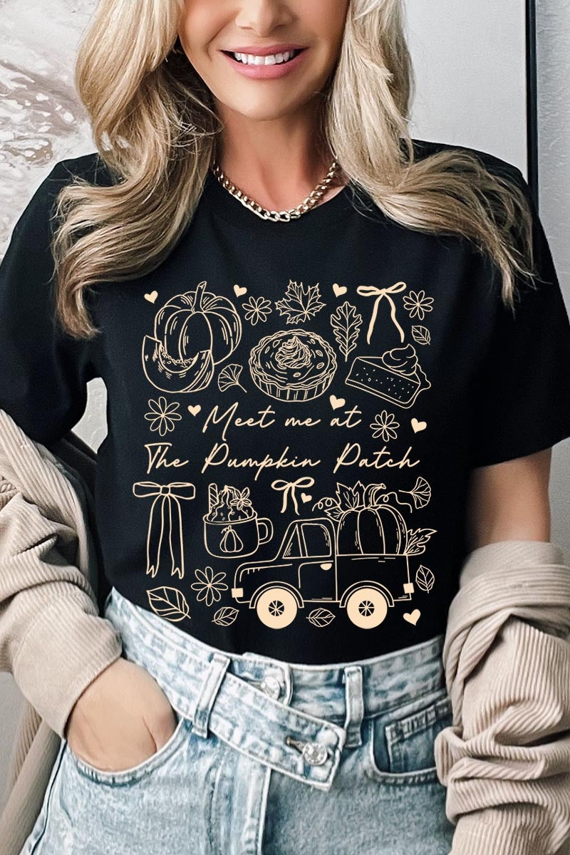 US3001P-E3163 Pumpkin Patch Doodle Graphic Plus Tee $16