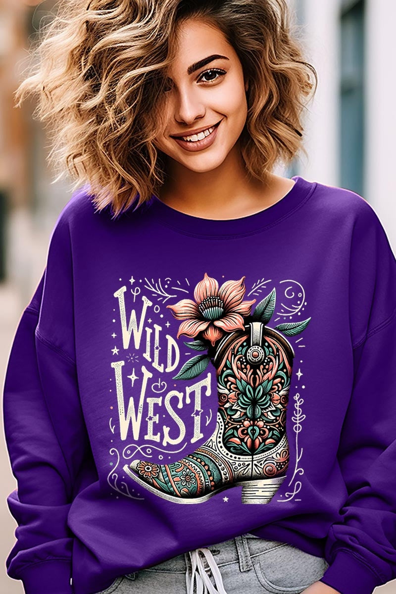 UL180P-E3100 Wild West Cowgirl Boot Graphic Plus Sweatshirt $25