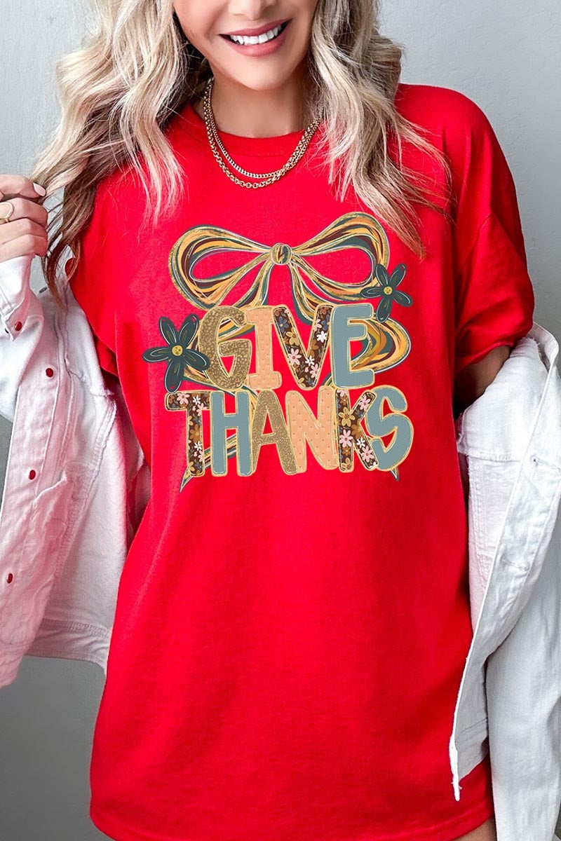 5000P-E3154 Give Thanks Bow Graphic Plus Heavy Cotton Tee $12.75