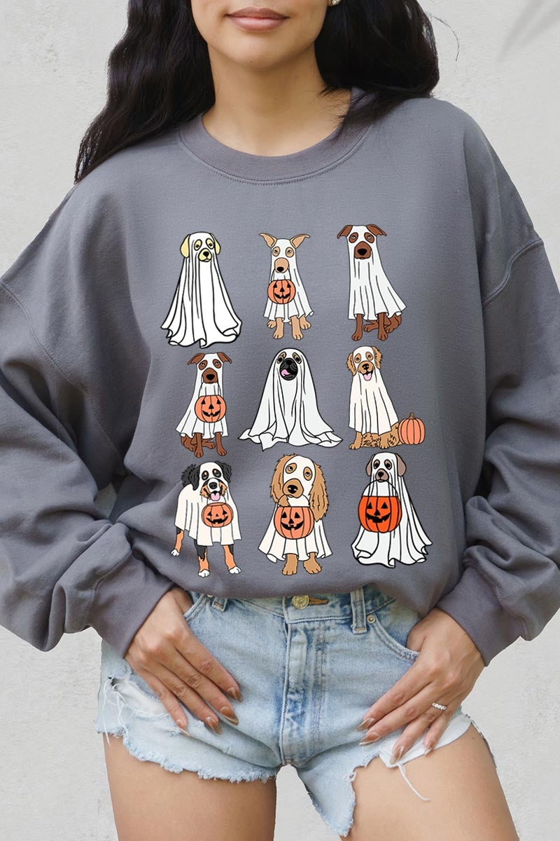 UL180P-E3106 Halloween Ghost Dog Graphic Plus Sweatshirt $25
