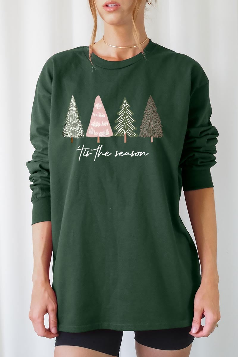 UL240P-E3218 Rustic Christmas Trees Graphic Plus Long Sleeve Tee $17