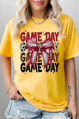 5000-E3093 Red Silver Football Game Day Bow Heavy Cotton Tee $9