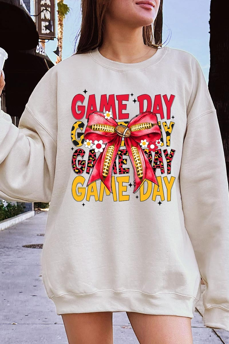 UL180-E3091 Red Yellow Football Game Day Bow Sweatshirt $20
