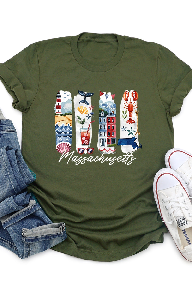 US3001P-E3061MA Massachusetts State Brushstroke Graphic Plus Tee $16