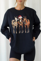 UL240-E3182 Christmas Horses Graphic Long Sleeve Tee $13.75