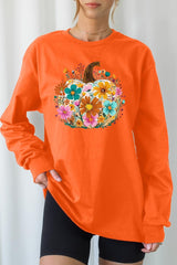 UL240-E3118 Floral Pumpkin Graphic Long Sleeve Tee $13.75