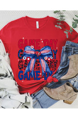 US3001P-E3087 Red Blue Football Game Day Bow Graphic Plus Tee $16