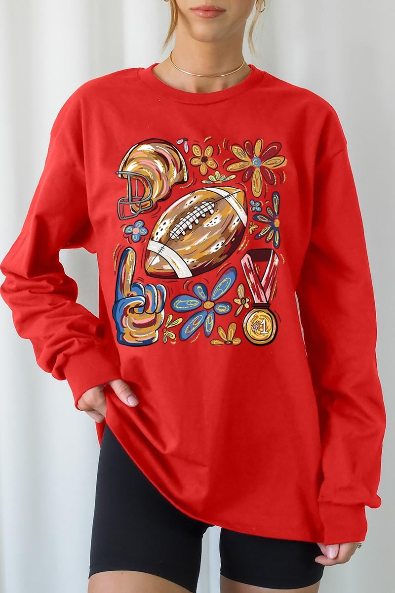 UL240P-E3072 Retro Floral Football Graphic Plus Long Sleeve Tee $17