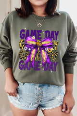 UL180P-E3092 Purple Yellow Football GameDay Bow Plus Sweatshirt $25