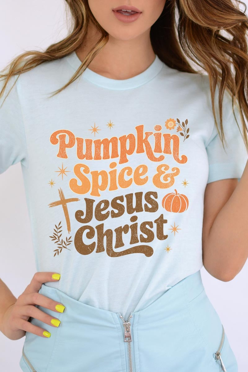 US3001-E3164 Pumpkin Spice & Jesus Graphic Tee $12.5
