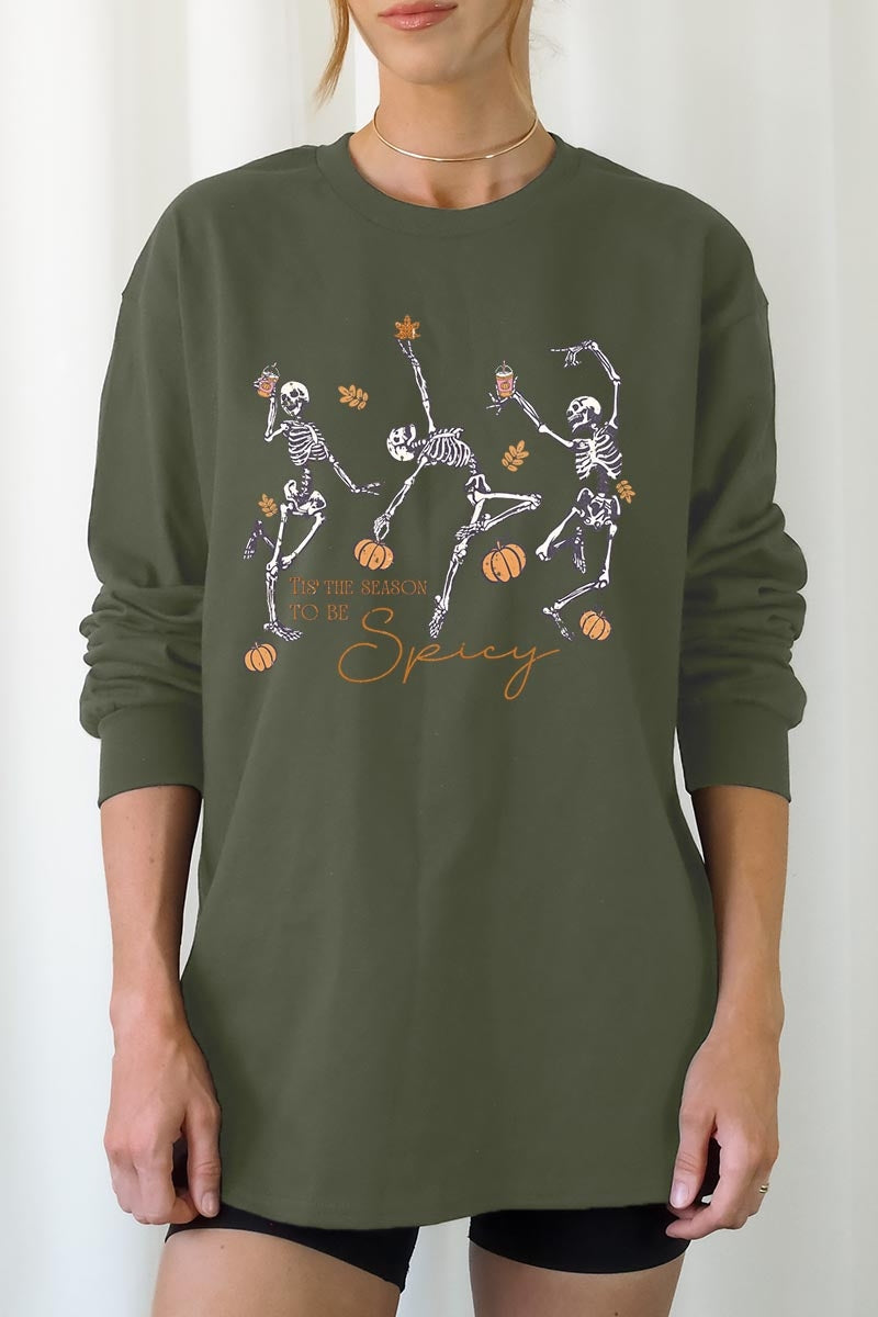 UL240P-E3123 Halloween Skeleton Graphic Plus Long Sleeve Tee $17