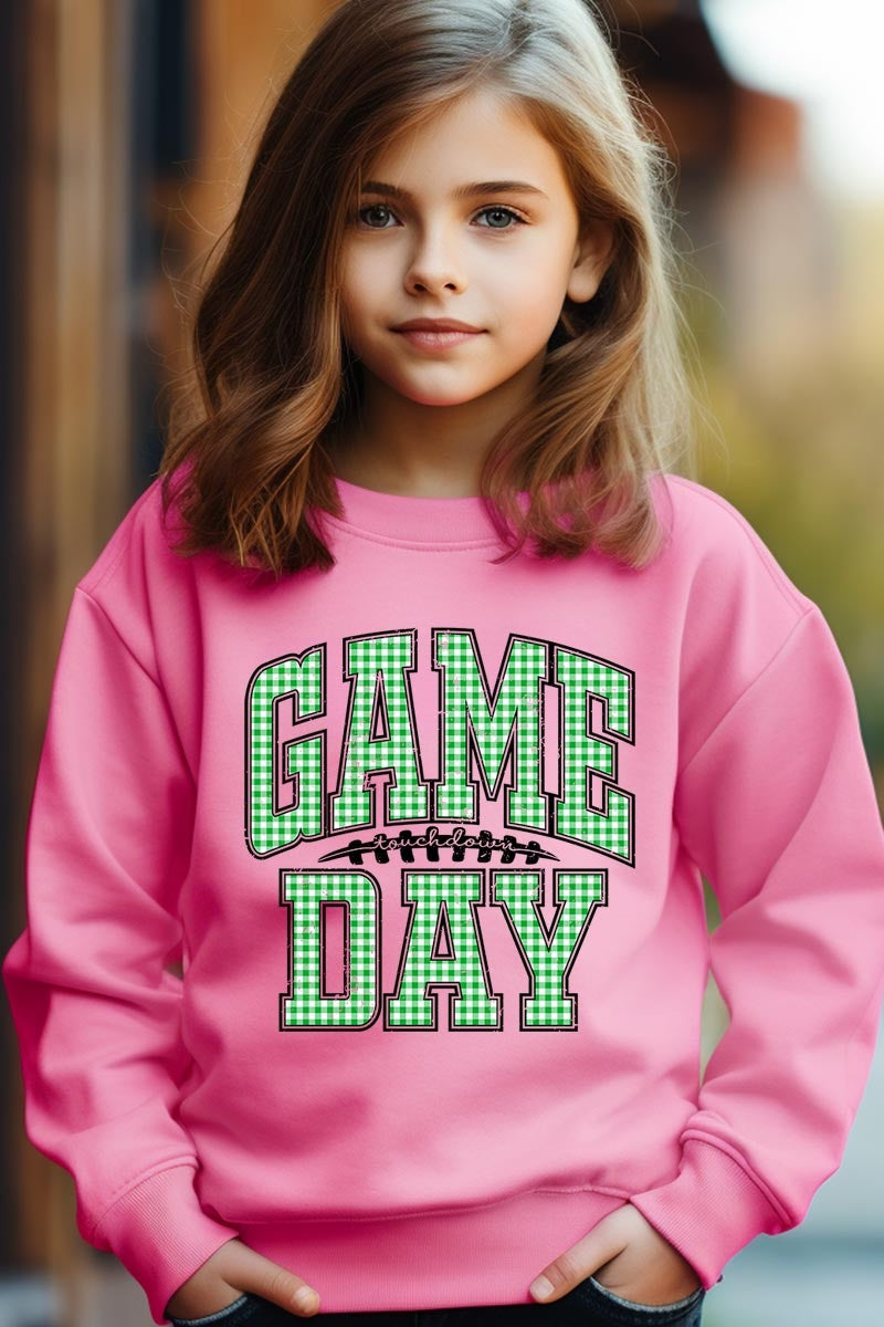 UL180B-E3128Z Green Gingham Game Day Kids Graphic Sweatshirt $20