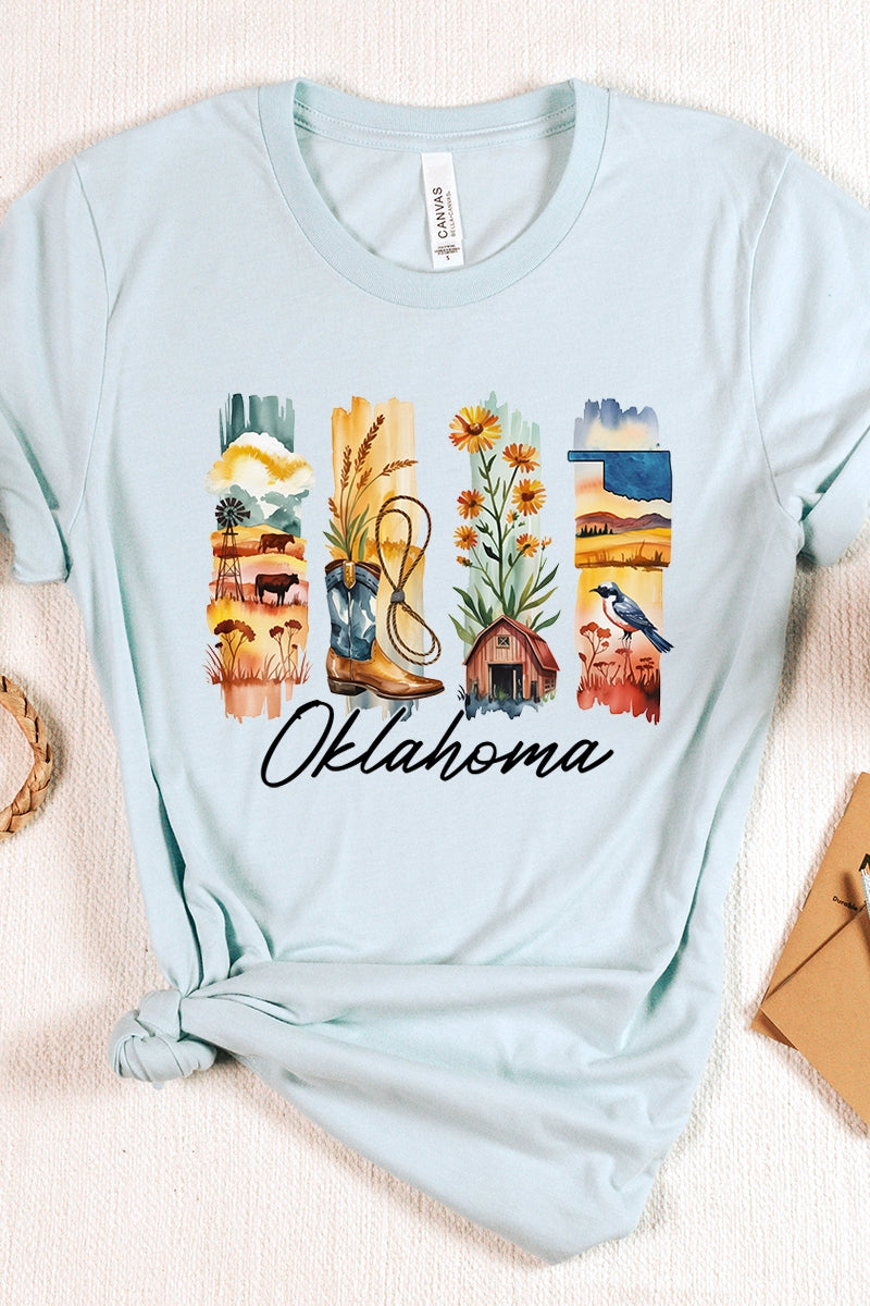 US3001P-E3061OK Oklahoma State Brushstroke Graphic Plus Tee $16
