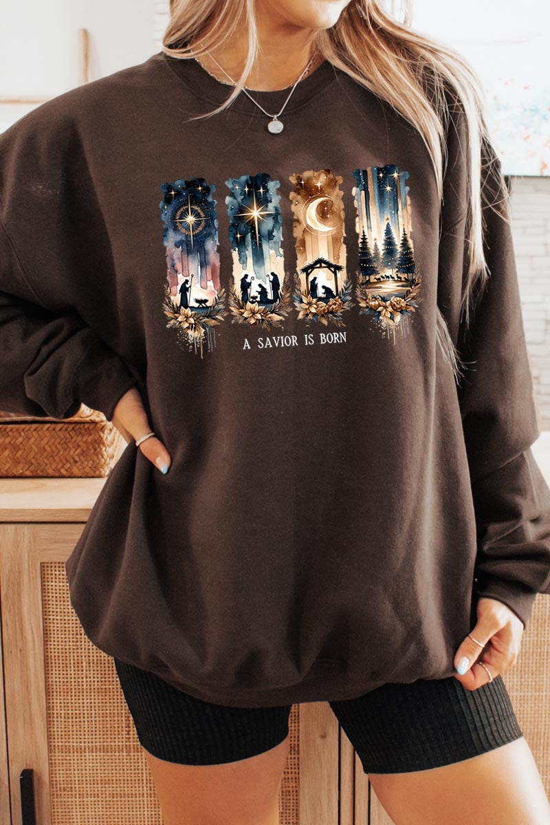 UL180-E3204 Savior Is Born Nativity Graphic Sweatshirt $20