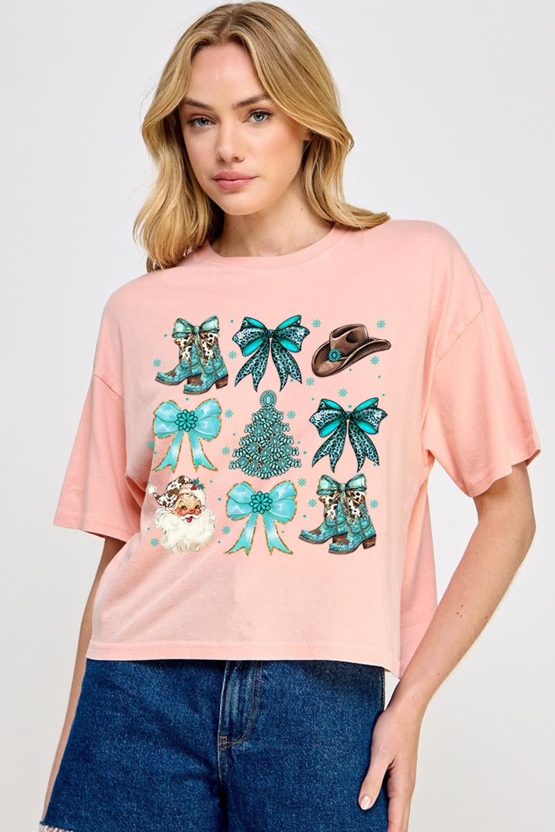 CTS-E3180 Western Christmas Graphic Relaxed Crop Top $11