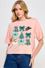 CTS-E3180 Western Christmas Graphic Relaxed Crop Top $11