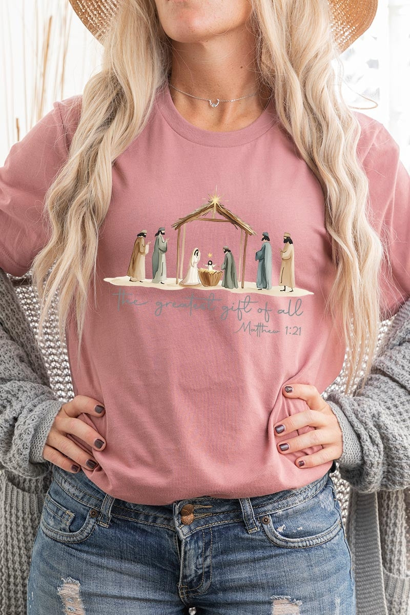 US3001-E3183 Nativity Gift Graphic Tee $12.5