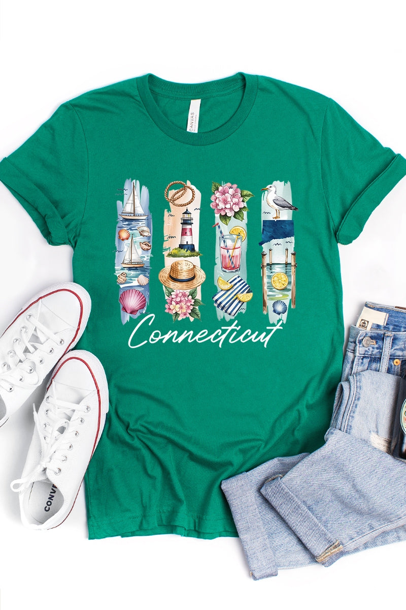 US3001-E3061CT Connecticut State Brushstroke Graphic Tee $12.5