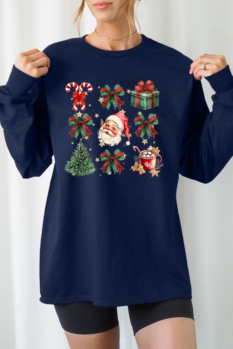 UL240-E3217 Santa Gifts & Bows Christmas Graphic Long Sleeve Tee $13.75