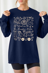 UL240P-E3163 Pumpkin Patch Doodle Graphic Plus Long Sleeve Tee $17