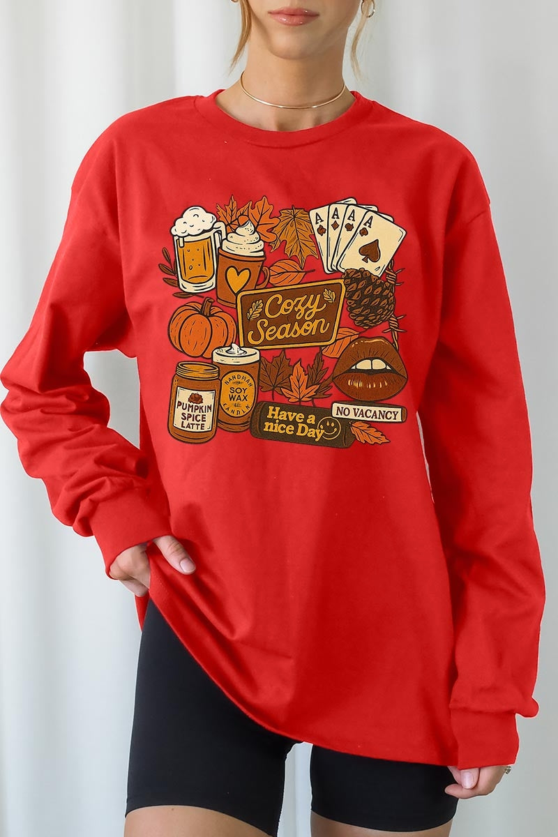 UL240P-E3119 Retro Fall Collage Graphic Plus Long Sleeve Tee $17
