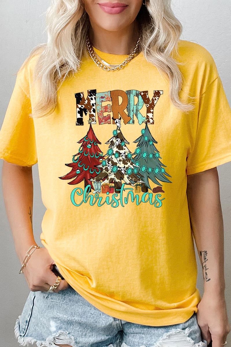 5000-E3200 Merry Christmas Trees Graphic Heavy Cotton Tee $9