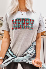 US3001P-E3210 Classic Plaid Merry Graphic Plus Tee $16