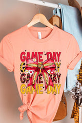 US3001P-E3091 Red Yellow Football Game Day Bow Graphic Plus Tee $16