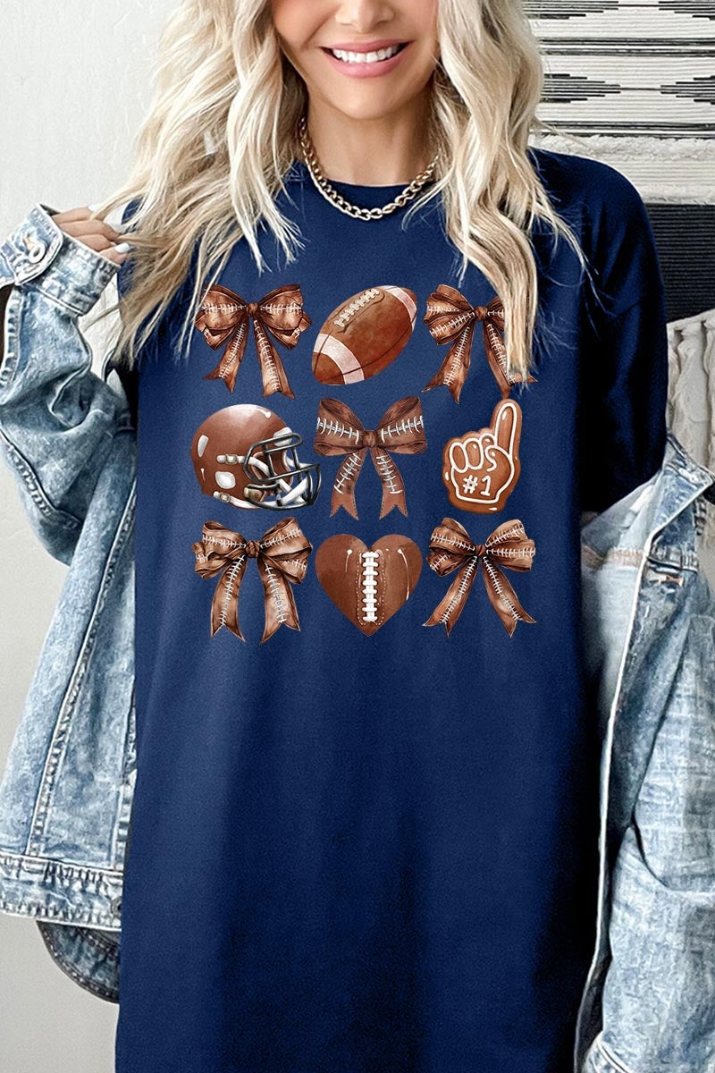 5000P-E3054 Cute Football and Bow Graphic Plus Heavy Cotton Tee $12.75