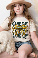 US3001Y-E3090Z Yellow Football Game Day Bow Kids Graphic Tee $11