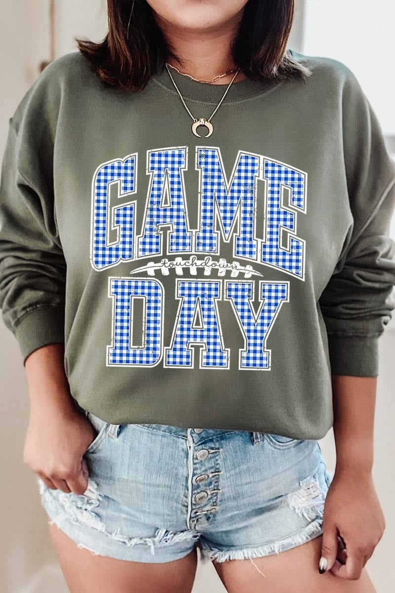 UL180-E3130 Blue Gingham Game Day Graphic Sweatshirt $20