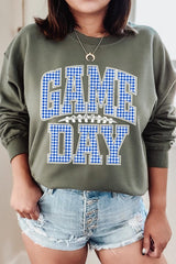 UL180-E3130 Blue Gingham Game Day Graphic Sweatshirt $20