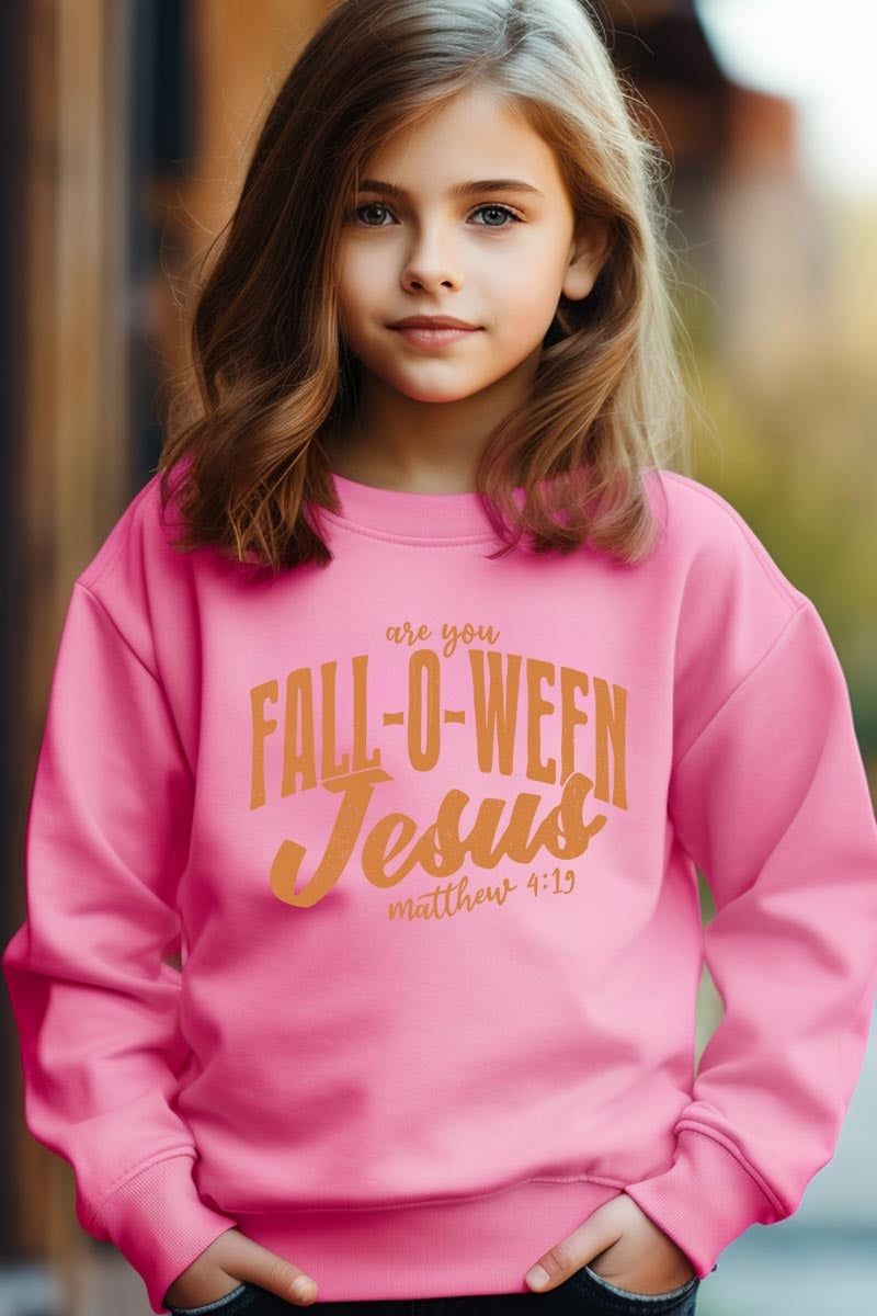 UL180B-E3143Z Are You Fall O Ween Jesus Kids Graphic Sweatshirt $20