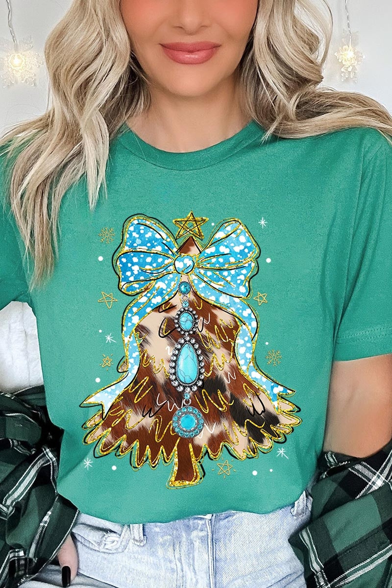 US3001-E3184 Turquoise Christmas Tree Graphic Tee $12.5