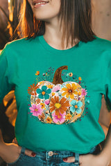 US3001-E3118 Floral Pumpkin Graphic Tee $12.5