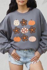 UL180P-E3117 Pumpkins & Flowers Fall Graphic Plus Sweatshirt $25