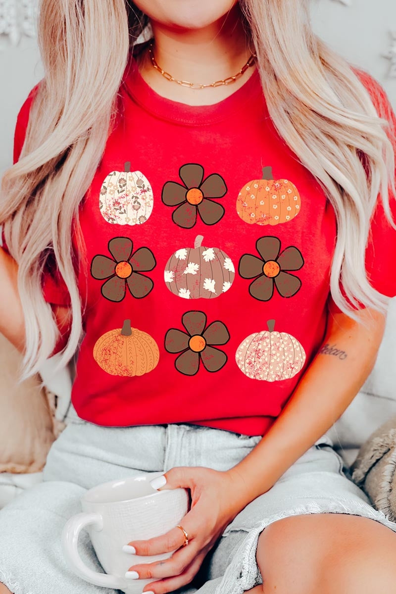 US3001P-E3117 Pumpkins & Flowers Fall Graphic Plus Tee $16