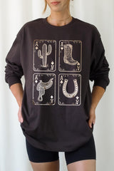 UL240-E3094 Western Cowgirl Card Graphic Long Sleeve Tee $13.75