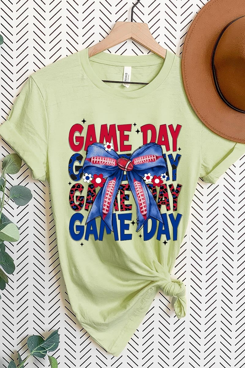 US3001P-E3087 Red Blue Football Game Day Bow Graphic Plus Tee $16