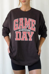 UL240-E3126 Red Gingham Game Day Graphic Long Sleeve Tee $13.75