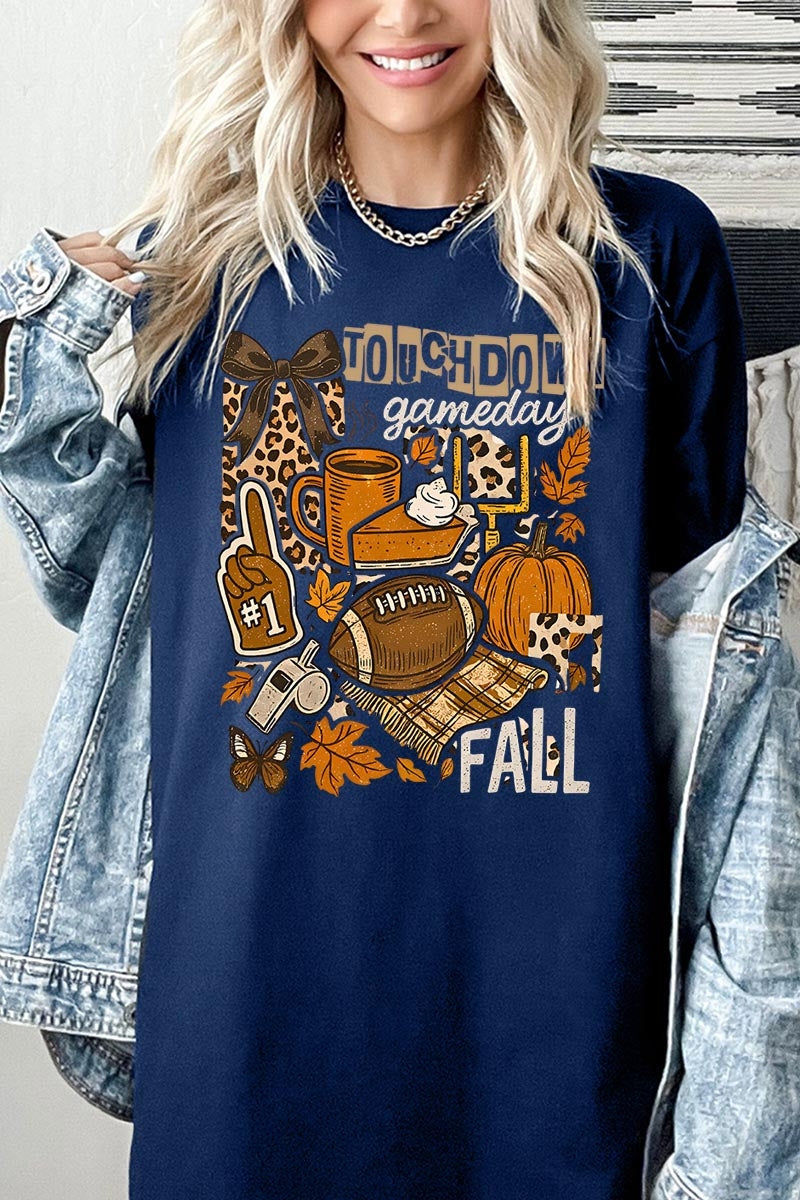 5000-E3134 Fall Football Collage Graphic Heavy Cotton Tee $9