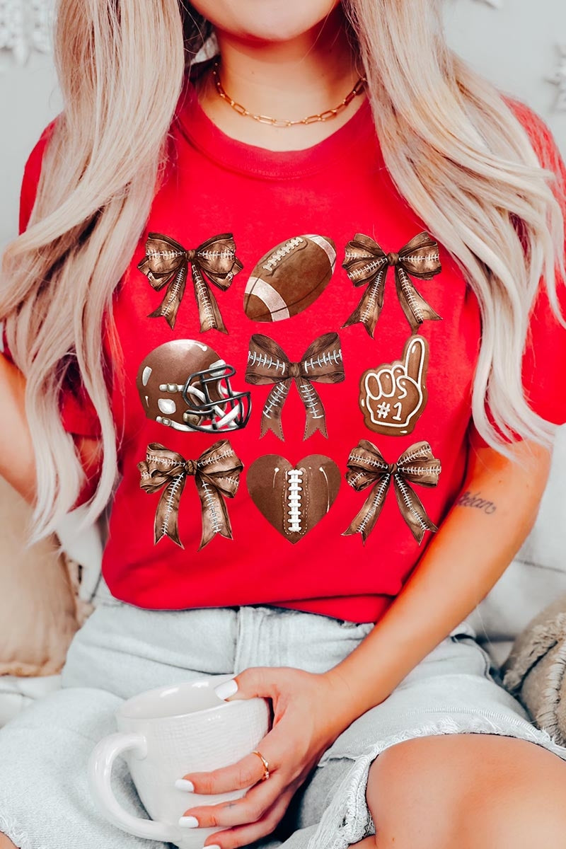 US3001-E3054 Cute Football and Bow Graphic Tee $12.5