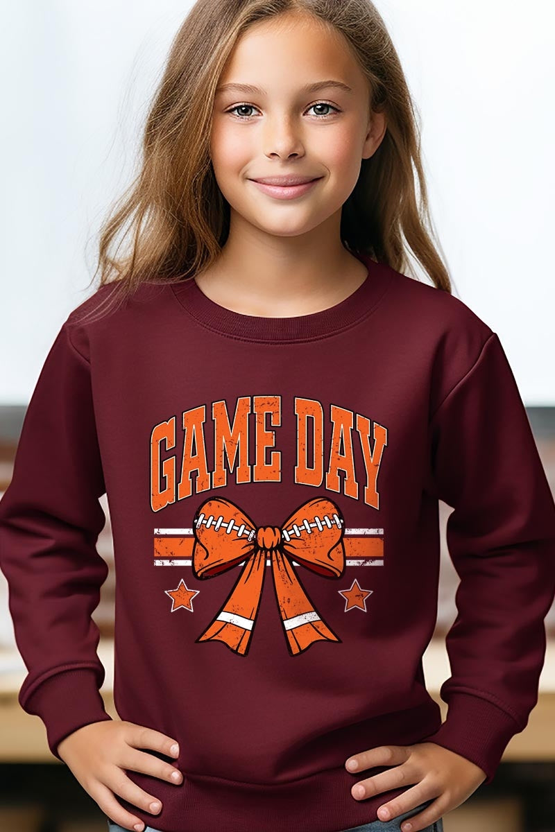 UL180B-E3064Z Orange Game Day Football Bow Kids Sweatshirt $20