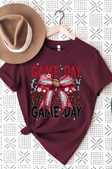 US3001P-E3093 Red Silver Football Game Day Bow Graphic Plus Tee $16