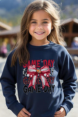 UL180B-E3093Z Red Silver Football Game Day Bow Kids Sweatshirt $20