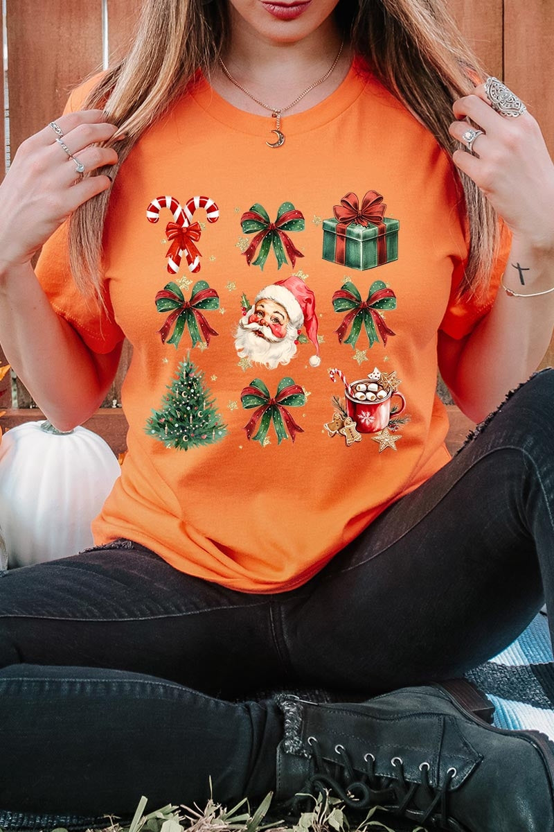 US3001-E3217 Santa Gifts & Bows Christmas Graphic Tee $12.5
